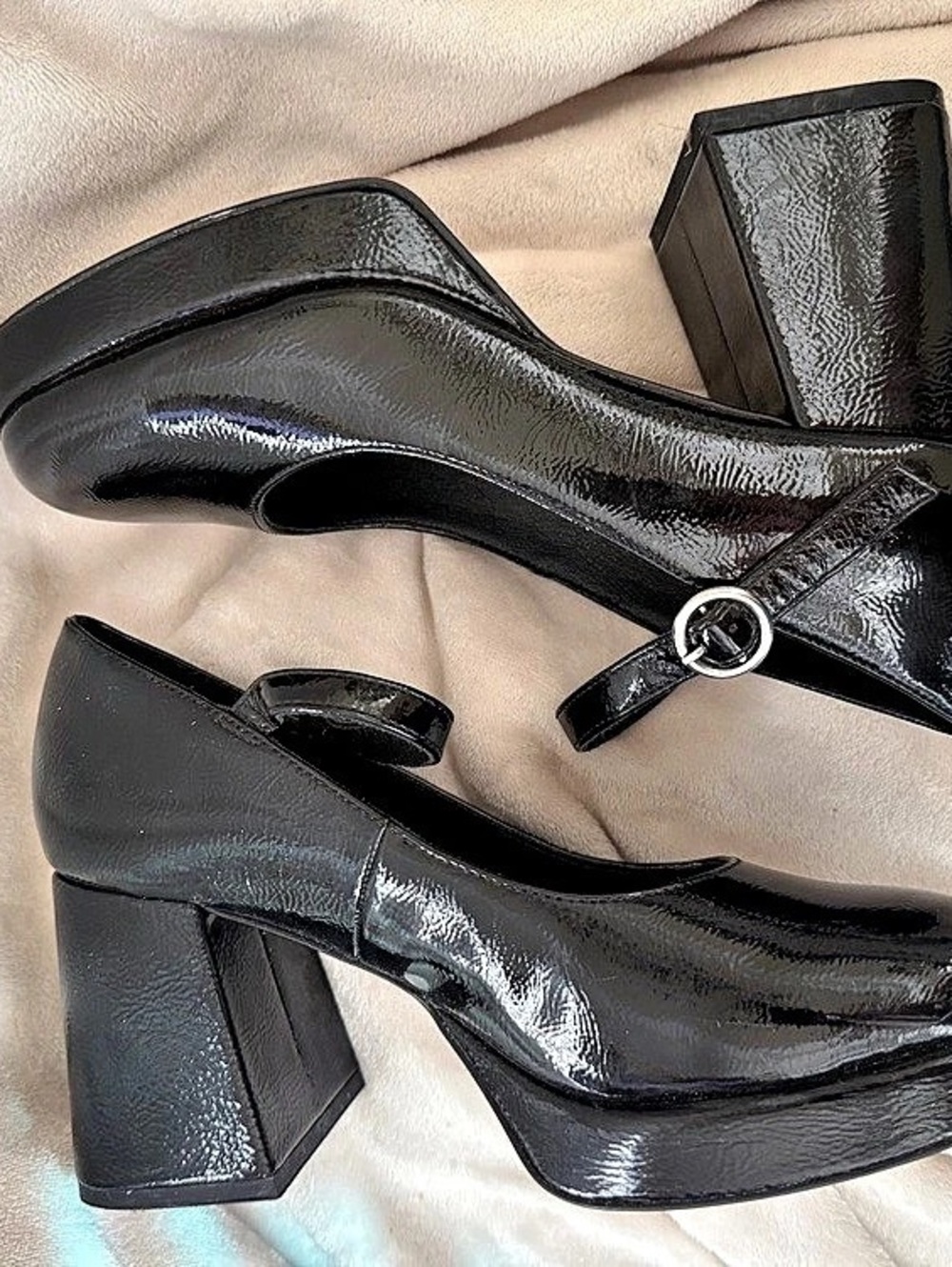 Steve Madden Mingle Black Patent Mary Jane Platform Heels Size 7M